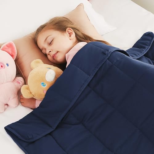 "CuteKing Weighted Blanket (10lbs, 40""x60"", Navy Blue) Heavy Blanket for 90-100lbs, Weighted Blanket for Cooling & Heating with Premium Glass Beads, Thick Blanket All-Season"