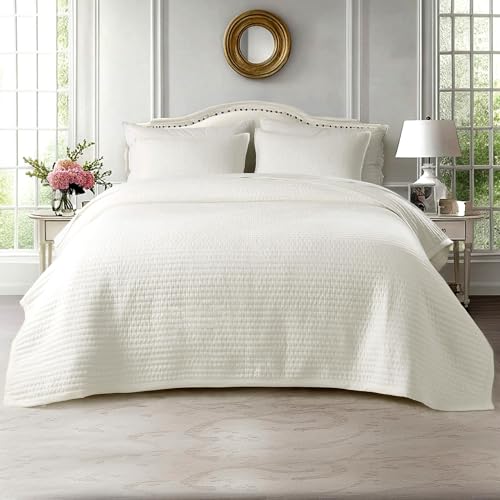 "KASENTEX King XL Quilt Set 108""x98"" ??? Soft Washed 3-Layer Lightweight Bedspread, Minimalist Nordic Design, All-Season Spring & Summer Quilt Set (1 Quilt + 2 Pillow Shams), Ivory"