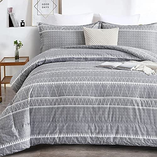 Grey Comforter Set Queen, Ultra Soft Microfiber Reversible Down Alternative Comforter Set - 3 Pieces (1 Solid Comforter Set + 2 Pillow Shams), Bedding Inner Filling Duvet Set for All Season Queen Size