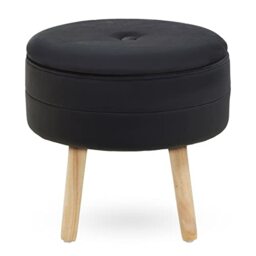 Premier Housewares Black Velvet Stool, Tapered Legs, Channel Detail, Luxe Design, Versatile Stool Chair, Black Velvet Upholstery, Storage Solution, Stool Dimensions W46 x D46 x H44cm.
