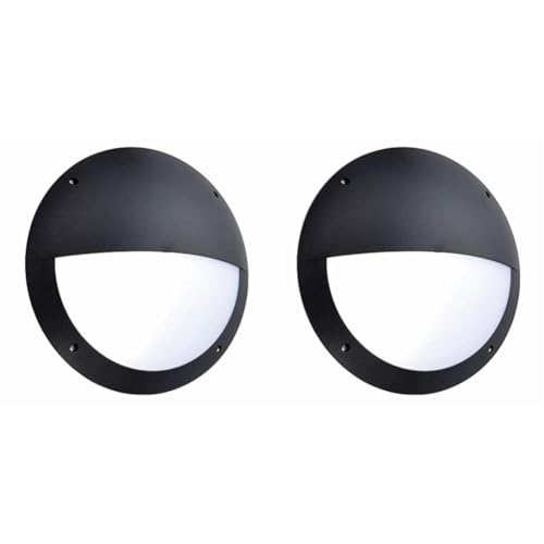 National Lighting SERAN 11W Eyelid Black Fully Integrated Outdoor Garden Security Round Robust Bulkhead LED Wall Light - IP65 Rated (Pack of 2)