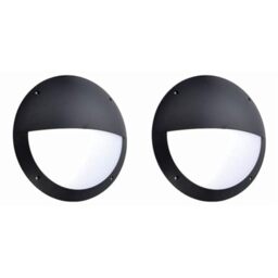 National Lighting SERAN 11W Eyelid Black Fully Integrated Outdoor Garden Security Round Robust Bulkhead LED Wall Light - IP65 Rated (Pack of 2)