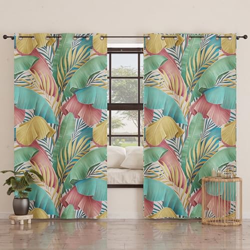 PETTI Artigiani Italiani - Panel Curtains for Interior with Rings 2 Pieces 140 x 280 cm, Blackout Curtain for Bedroom and Living Room, Insulating and Modern, Tropical, 100% Made in Italy