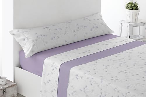 Miracle Home. Valverde Bed Sheet Set, 3-Piece Set, Fitted Sheet, Flat Sheet and Pillowcase, Anti-Peeling, 50% Cotton-50% Brushed Microfibre, Mauve 150 x 200, 150 cm Bed