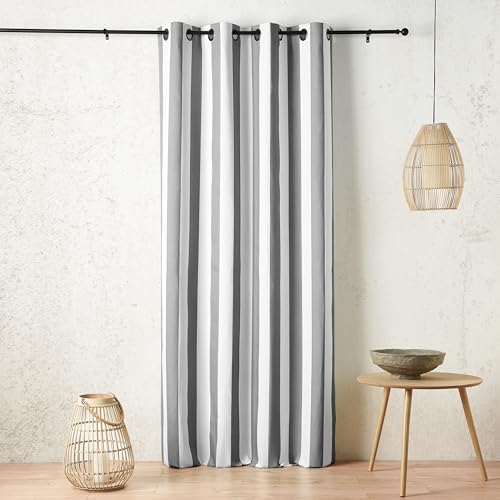 Linder Outdoor Curtain with Pop Sunbed Stripes – Summer Style – Asphalt Grey – Anti-Oxidant Gun Barrel Eyelet Finish – Dimensions 140 x 265 cm – 100% Polypropylene – Ponant Collection