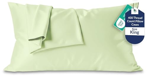 "Royale Linens 400 Thread Count 100% American Grown Cotton Pillowcase Set - Luxury Sateen King Pillow case - 20""x40"" Inch Soft & Smooth Set of 2 Sage Green Pillowcases -(King, Florentine Sage)"