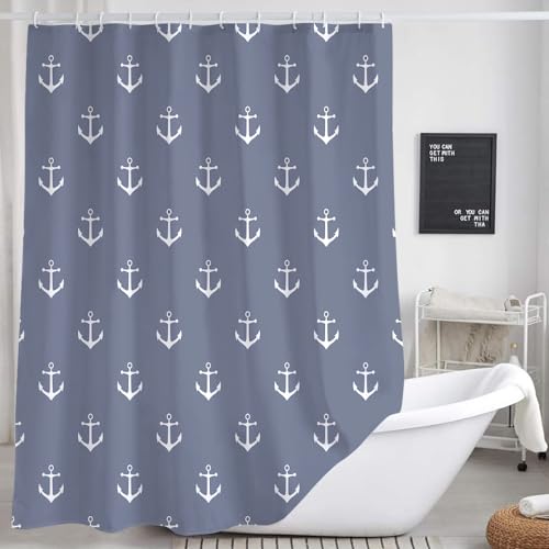 "DYNH Nautical Anchor Fabric Shower Curtain for Bathroom, Blue and White, Decorative Shower Curtain Set, Toilet Decoration Accessories, Hooks Included, 72"" x 72"""