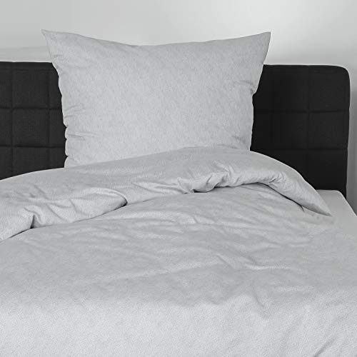 Bierbaum Bed Linen 3292, Satin Basic, Designed in Germany, Silver 03, Herringbone Pattern, 135 x 200 cm + 80 x 80 cm