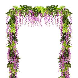 DearHouse 4Pcs 6.6Ft/Piece Artificial Flowers Silk Wisteria Garland-Dearhouse Artificial Wisteria Vine Rattan Silk Hanging Flower for Home Garden Outdoor Ceremony Wedding Arch Floral Decor