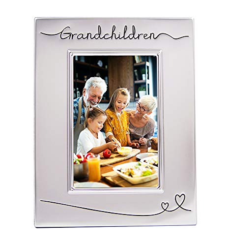 "Haysom Interiors Beautiful Two Toned Silver Plated Grandchildren 4"" x 6"" Picture Frame with Black Velvet - Unique and Thoughtful Gift Idea by Happy Homewares"