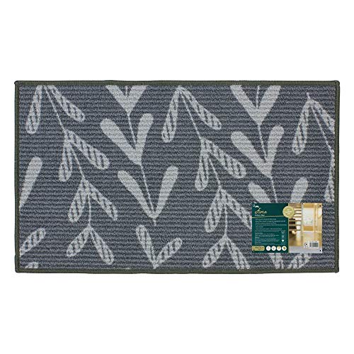 JVL Fiora Rubber Backed Machine Washable Door Mat, Grey