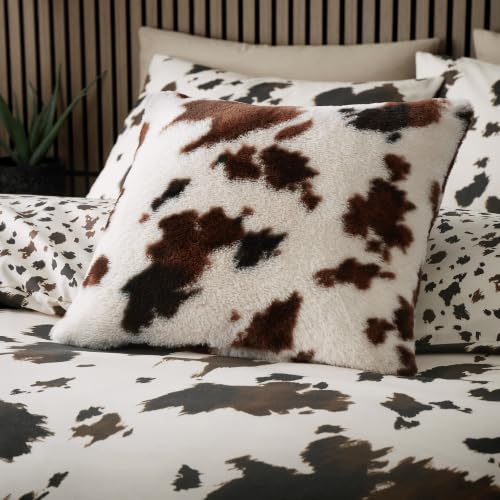 Fusion Cow Print Faux Fur Natural Filled Cushion, 43 x 43cm, Polyester, Microfibre Pad