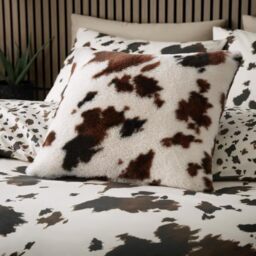 Fusion Cow Print Faux Fur Natural Filled Cushion, 43 x 43cm, Polyester, Microfibre Pad