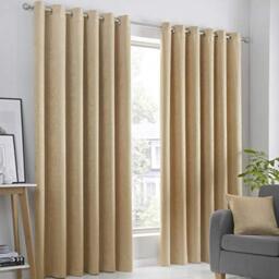"Fusion Strata Woven Eyelet Lined Curtains, Ochre, 66 x 90 Inch, 100% Polyester, W168cm (66"") x D228cm (90"")"