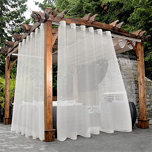 BONZER Waterproof Indoor/Outdoor Sheer Curtains for Patio - 2 Panels Wide Grommet Voile Curtains for Living Room, Bedroom, Porch, Pergola, Cabana, 100 x 120 inch, Beige