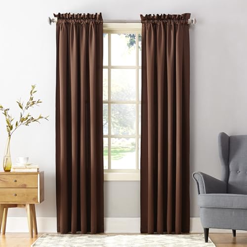 "Sun Zero Barrow 2-Pack Solid Total Blackout Rod Pocket Curtain Panel Pair, 54"" x 63"", Chocolate"