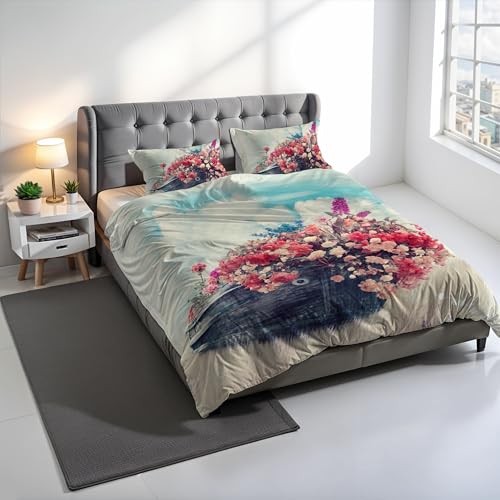 SD17 Digital Print Duvet Cover Set, 100% Cotton, Made in Italy, Double Bed Duvet Cover Set 250 x 200 cm+2 Pillowcases 50 x 80 cm