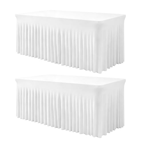BDDC One-Piece Spandex Table Cover Skirt for 8FT Rectangle Tables - GRS-Certified Eco-Friendly Fabric, Elastic Fitted Ruffle Table Cover Skirt, Washable, For Banquets, Weddings & Parties