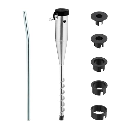 Relaxdays Parasol Ground Anchor, Steel Spike - Socket for Umbrella & Rotary Dryer, 25-55 mm Pole Thickness, Screw-In