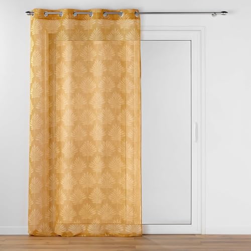 Douceur d'Intérieur, Levita Ochre Eyelet Net Curtain (140 x 240 cm) Woven Voile Appliqué