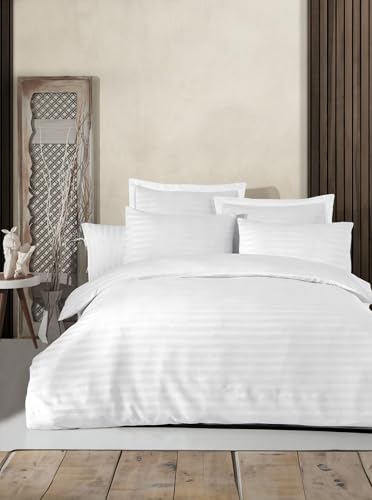 Nuit Des Rêves Double Quilt Cover Set (200 x 200 cm), White, 70% Cotton/30% Polyester, 2 Pillowcases (80 x 80 cm), Machine Washable, Elegant Button Closure