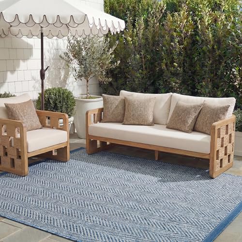 Safavieh Contemporary Rug for Living Room, Dining Room, Bedroom - Courtyard Collection, Short Pile, in Navy and Grey, 201 X 290 cm