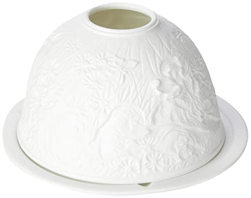 Nordic Light Tealight Candle Holder, Set of Shade & Plate, Puppies Living, Dining Room Table, Home Decor Accessories-Porcelain, White Patterned, One Size