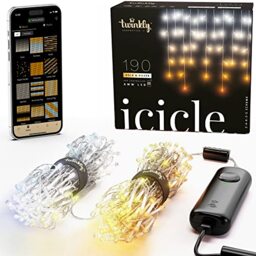 Twinkly Icicle 190 LED White, Outdoor and Indoor LED Cascade Lights, Smart Warm and Cool White LED Lights, Compatible with Alexa, Google Home, IP44, App Control, Transparent Wire, 5.5m