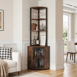 VECELO 6 Tier Corner Shelf, 160cm Tall Storage Cabinet, Bookshelf Display Shelves Rack for Living Room, Kitchen, Balcony, Small Space