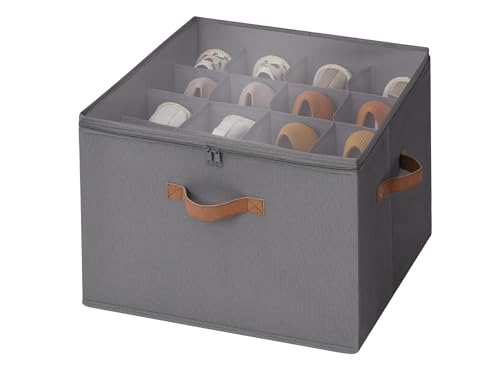 StorageWorks Fabric Shoe Organizer for Closet, Shoe Storage Bins with Clear Cover and Fixed Dividers, Space Saver, Cube Shoe Storage Box, Gray, 1-Pack