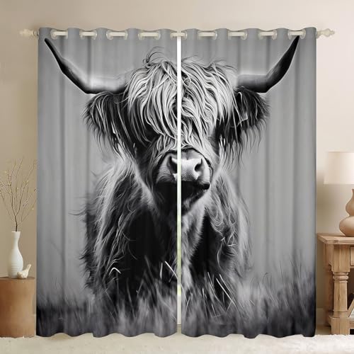 Feelyou Highland Cow Curtains for Bedroom Living Room Highland Cattle Darkening Drapes Teens Cute Animal Room Decor Western Decor Curtains Wildlife Farmhouse Window Treatments(2 Panels, 38 x 45 Inch)