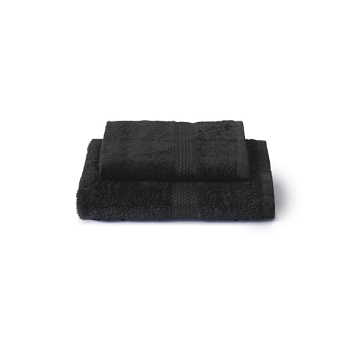Caleffi Cotton Bidet and Face Towel Set, Wash-resistant Towels, Includes 1 Face Towel 55 x 100 cm and 1 Guest Bidet Towel 40 x 60 cm, 2-Piece Towels, Black