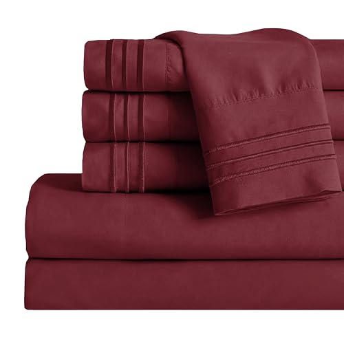 Mocassi Full Double Sheet Set - Luxury Hotel 1800 Premier Bedding Sheets & Pillowcases - Ultra Soft Breathable & Cooling Bed Sheets - Deep Pocket - Wrinkle Resistant - 6 Piece Set - Burgundy