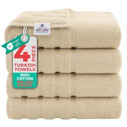 American Soft Linen Luxury 4 Piece Bath Towel Set, 100% Cotton Turkish Bath Towels for Bathroom, 27x54 in Extra Large Bathroom Shower Towels, Beige Bath Towels