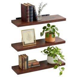 Relaxdays wall shelf set of 3, wood-effect MDF & metal, for living room, hallway, kitchen, choice of sizes and colours