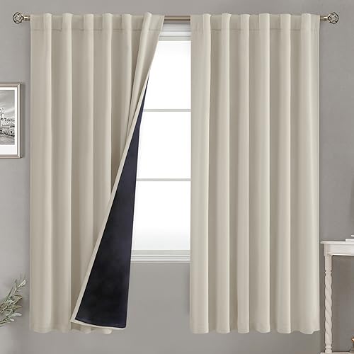 BGment 100% Room Darkening Thermal Insulated Blackout Curtains 72 Inches Long with Liner, Rod Pocket and Back Tab Double Layer Noise Reduce Curtains for Bedroom (52 x 72 Inch, 2 Panels, Cashmere)