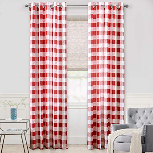 DriftAway Buffalo Plaid Blackout Curtains Grommet 2 Panels W52 x L120, Red - Blackout, Gingham Checker Pattern, for Bedroom Living Room Nursury, Thermal Insulated, Thermal Insulated Drape