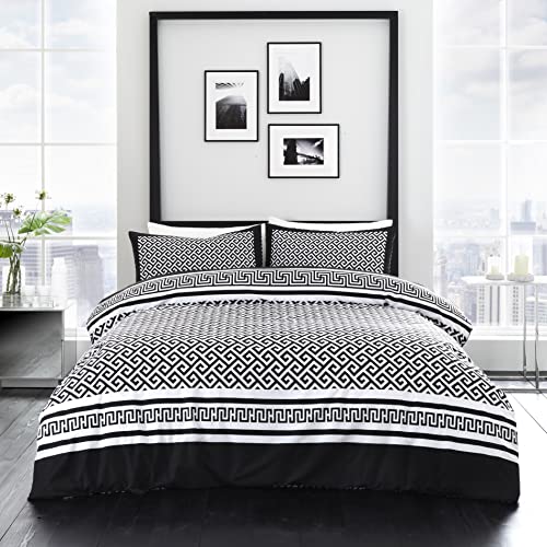 GC GAVENO CAVAILIA Geometric Duvet Cover Double, Reversible Bedding Sets, Warm & Cosy Printed Bed Covers, Black/White (684985)