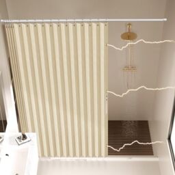 "AJAZZ Magnetic Folding Shower Curtains Fabric Polyester Material Shower Curtain Hook Waterproof Shower Curtain Suitable For Family Hotel Homestay (Beige,77"" W x 72"" L) 1 Panel"