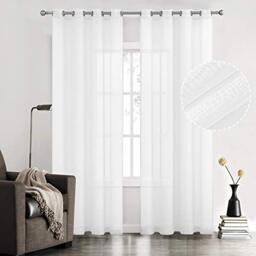 July Joy White Semi Linen Look Sheer Curtains for Bedroom, Living Room Grommet Light Filtering Solid Voile Window Curtains, Set of 2 Panels, 52 x 84 inch