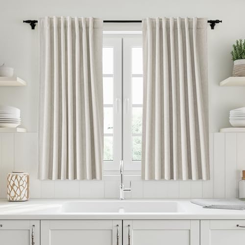 UHITECH Black Out Curtains 54 Inch Long for Living Room 2 Panels, Natural - Suitable for Bedroom/Dining Room/Kitchen, Thermal Insulated, Noise Cancelling, Home Decoration, Light Blocking, Neutral
