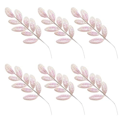 Iridescent White Christmas Tree Picks Sprays, 35cm Leaf Stems, 6Pcs