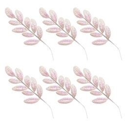 Iridescent White Christmas Tree Picks Sprays, 35cm Leaf Stems, 6Pcs