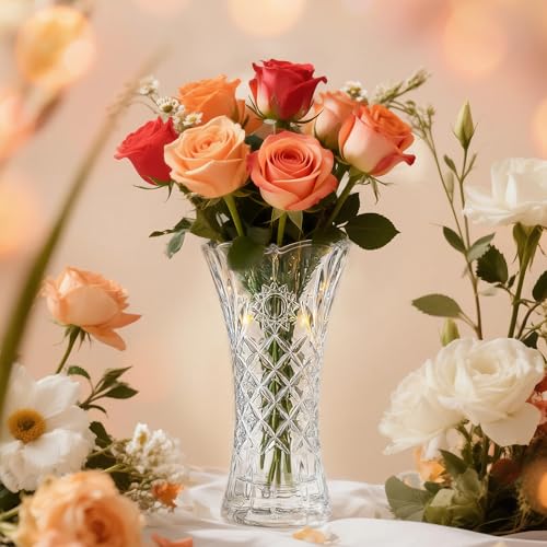 kanpura 11.2'' Clear Tall Crystal Vase Glass Vases for Flower Thickened Flower Vase for Christmas Party Centerpieces(1 Piece)