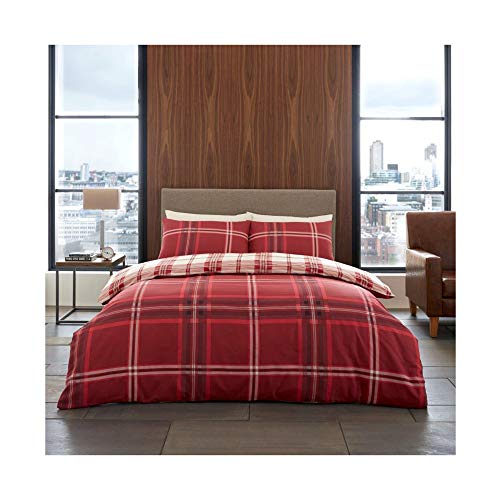 GC GAVENO CAVAILIA Printed Duvet Cover Sets, Reversible Bedding Bed Set, Polycotton Quilt Covers, Bardsley Check-Red, King (674719)