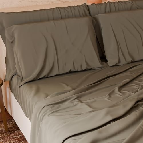 PETTI Italian Artisans - 4-Piece Maxi Double Bed Sheet Set, Soft and Breathable, Complete Bed Set with Top Sheet, Fitted Sheet with Elasticated Corners and 2 Pillowcases, Dove Grey Sheets