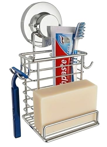 Bathika Toothbrush Holder Suction Cup Wall Mounted Toothpaste and Toothbrushes Holder with Powerful Vacuum or Adhesive System Rustproof Stainless Steel Organizer Electric Toothbrush (Tumbler)