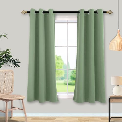 Mrs.Naturall Black Out 48 Inch Curtains Long,Sage Green Short Curtains for Bedroom Bathroom Windows 4Ft 4 FT Length