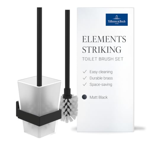 Villeroy & Boch Elements - Striking toilet brush set, toilet brush holder for wall installation,with container in satin-finished glass, square, Matt Black