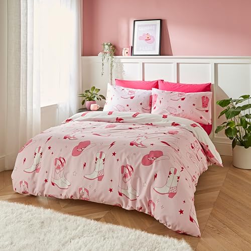 Sassy B Cowgirl Boot Reversible Single Duvet Cover Set with Pillowcases Pink